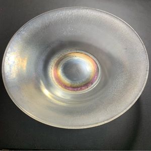 Frosted Iridescent Clear Glass Serving Bowl heavy 10.25” vintage AS IS chips